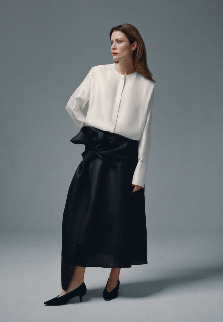 Silk midi skirt with shawl in black / 6
