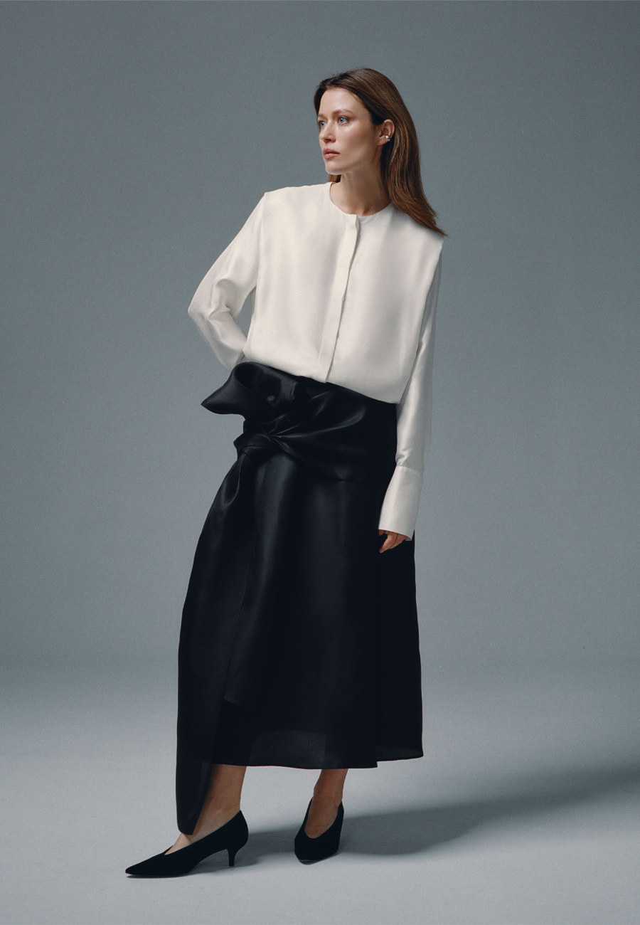 Silk midi skirt with shawl in black / 6