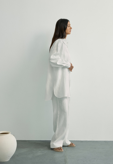 Лляні штани wide-leg в молочному кольорі / 3