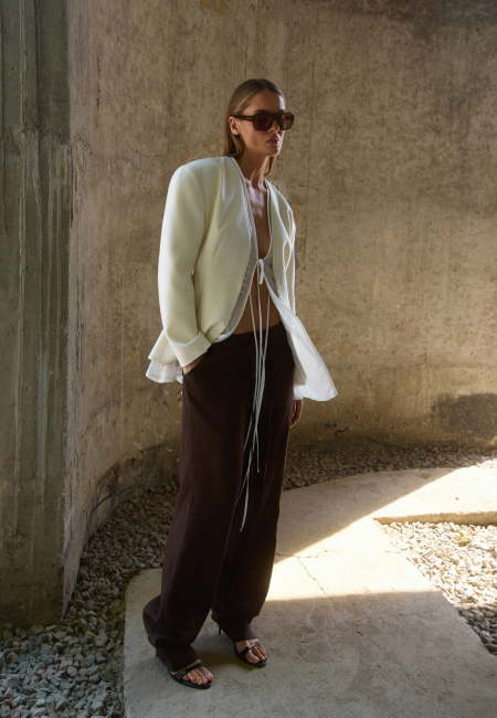 Linen straight-leg pants in brown / 4