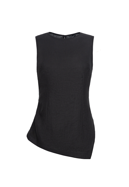 Organic linen top with side slit in black / 6