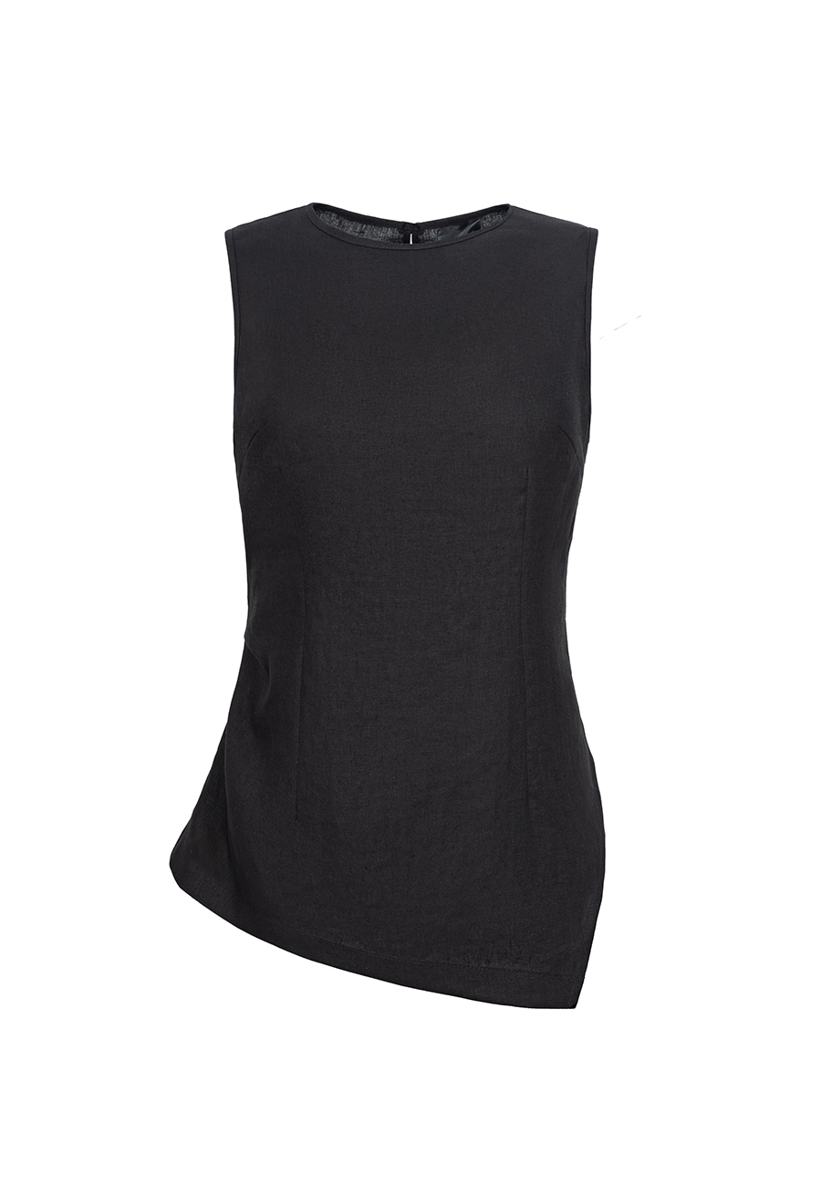 Organic linen top with side slit in black / 6