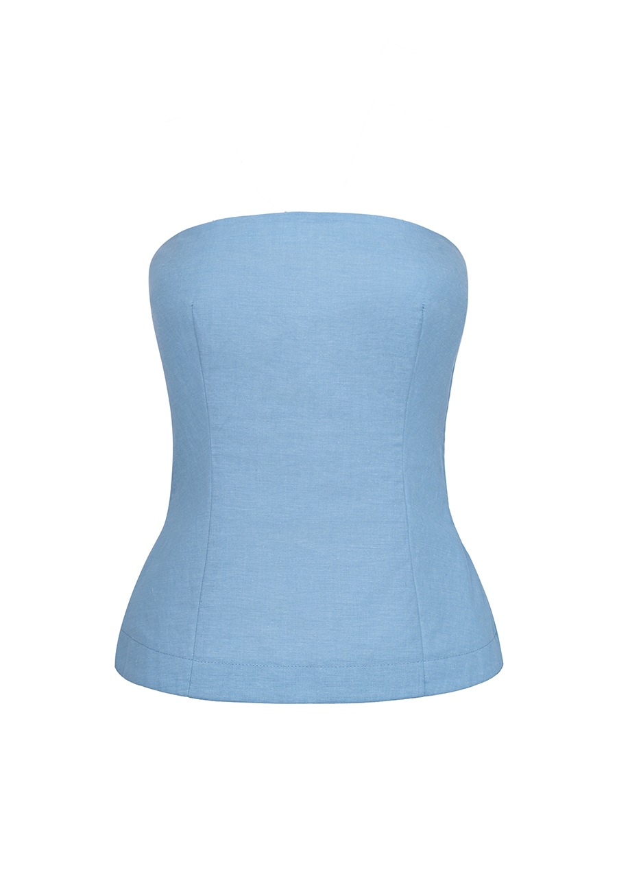Denim corset top in sky blue / 4