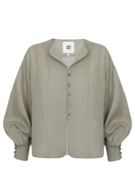 Gaia voluminous sleeve linen blouse in olive / 6