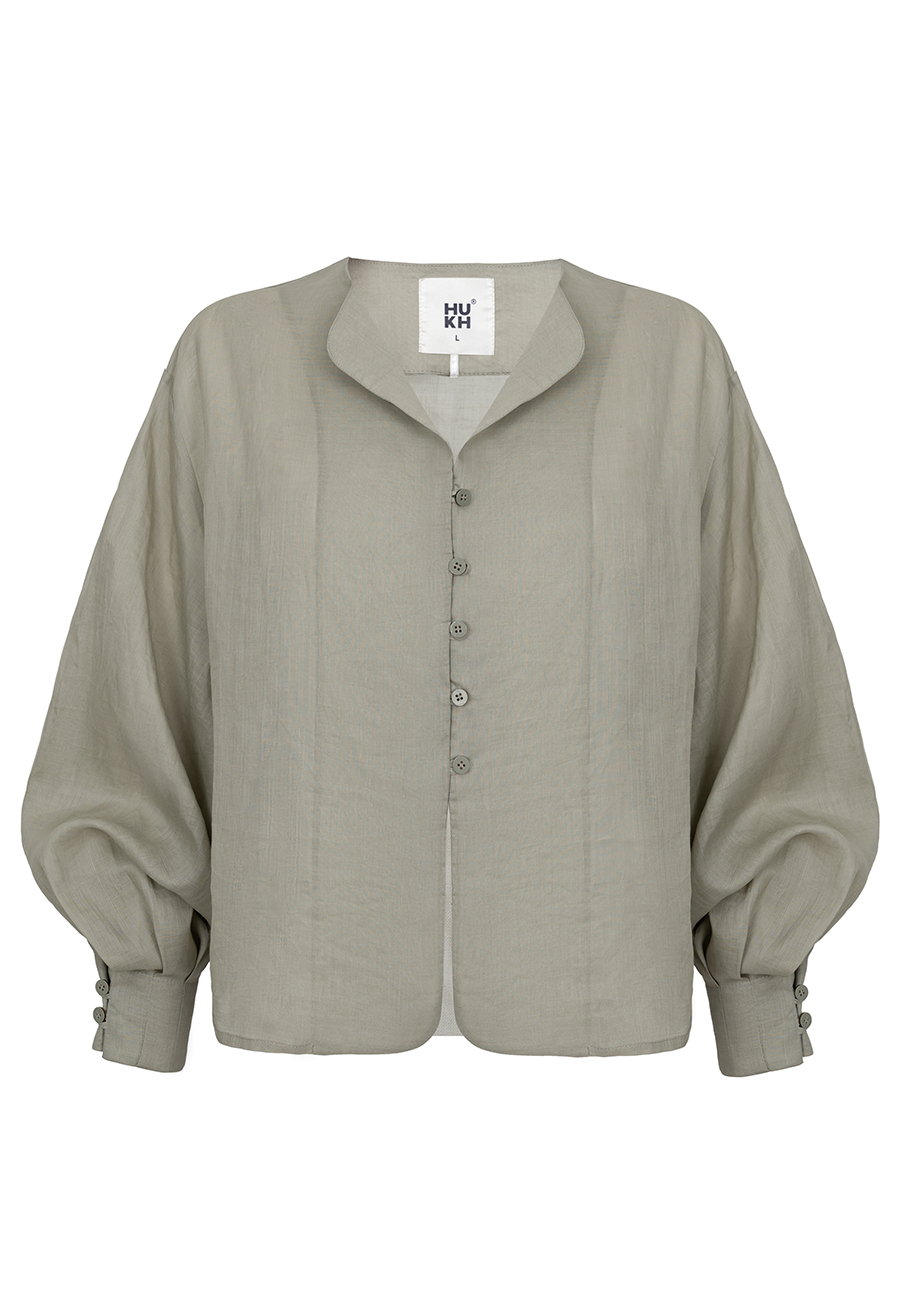 Gaia voluminous sleeve linen blouse in olive / 6