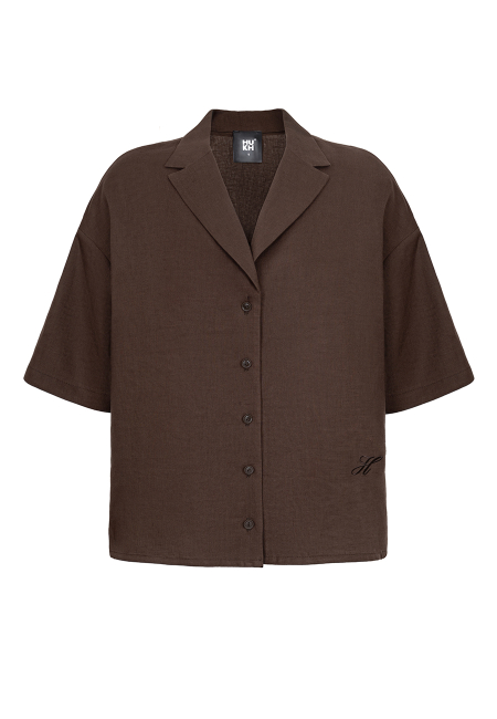 Shirt sleeve linen shirt in brown / 6
