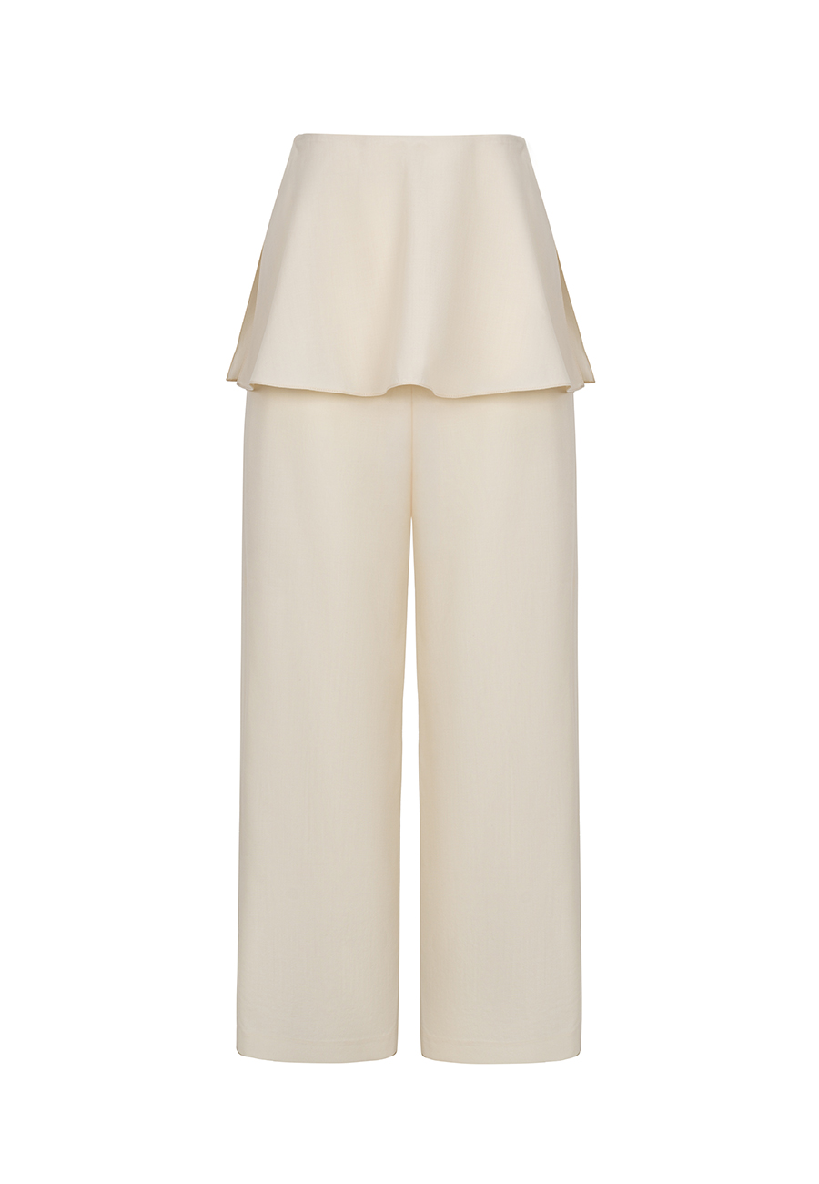 Ewan wool palazzo pants with peplum in milky white / 5