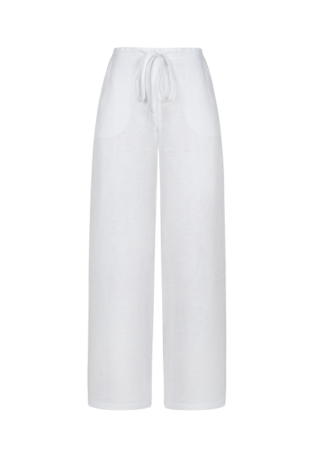 Linen straight-leg pants in white / 5