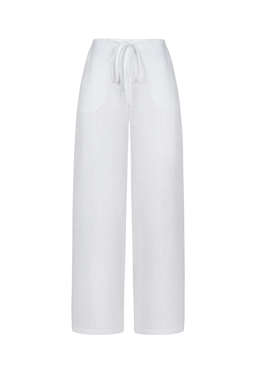 Linen straight-leg pants in white / 5
