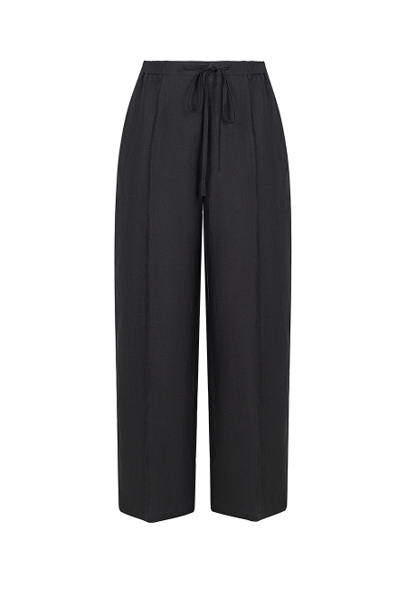 Linen cropped barrel-leg pants in black / 5