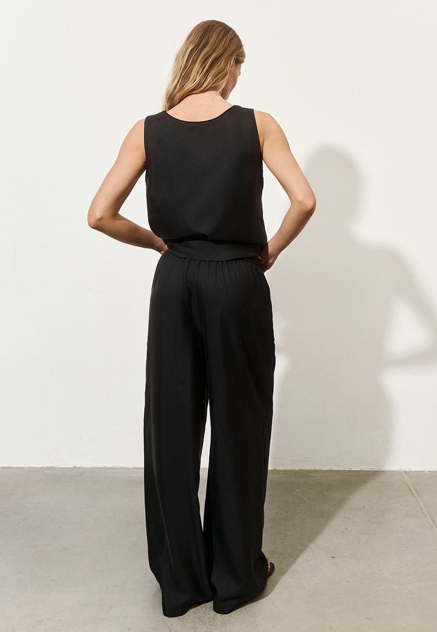 Шовкові wide-leg штани в чорному кольорі / 2