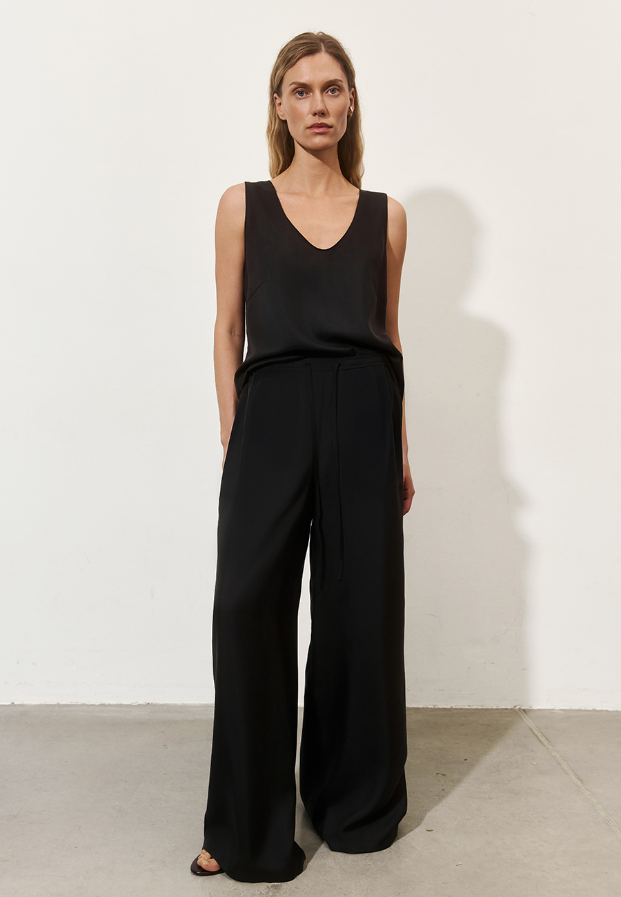 Шовкові wide-leg штани в чорному кольорі / 0
