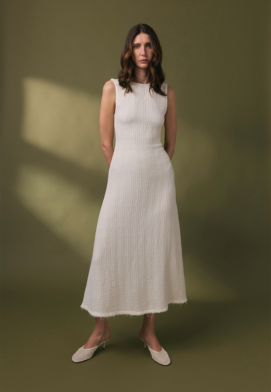 Edith textured cotton dress in white / 0