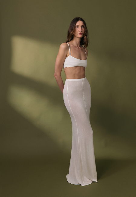 Knitted godet skirt in cream / 3