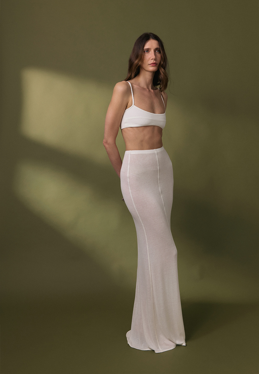 Knitted godet skirt in cream / 3