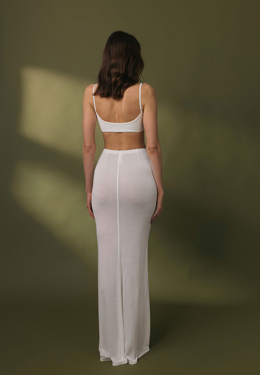 Knitted godet skirt in cream / 1