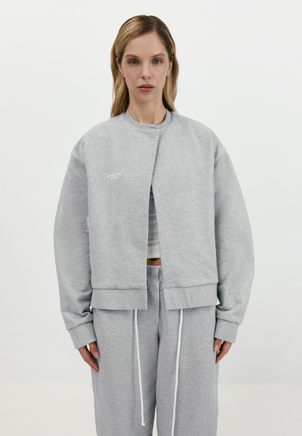Cotton sweatshirt with magnetic closure in grey melange