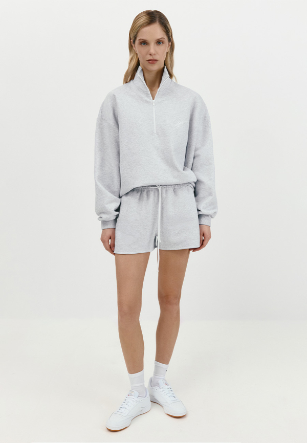 Polo sweatshirt with brand logo in light grey melange