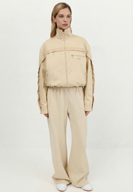 Cotton stand-up collar jacket in sand / 1