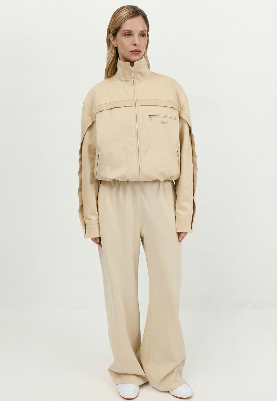 Cotton stand-up collar jacket in sand / 1