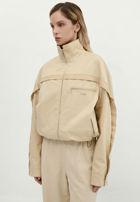 Cotton stand-up collar jacket in sand / 2