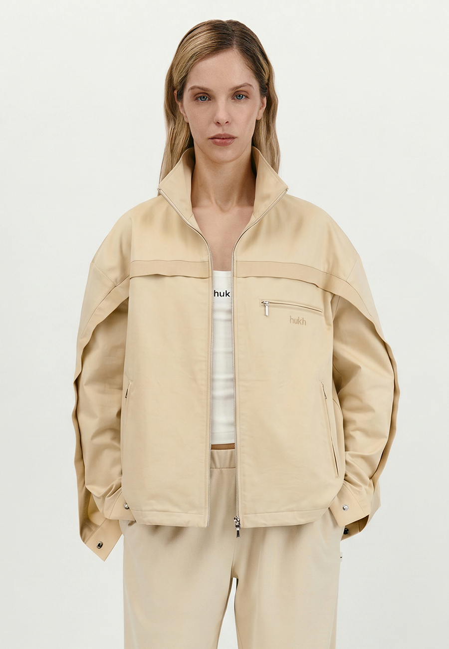 Cotton stand-up collar jacket in sand / 0