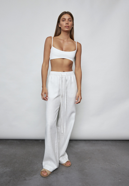 Лляні штани wide-leg в молочному кольорі / 5