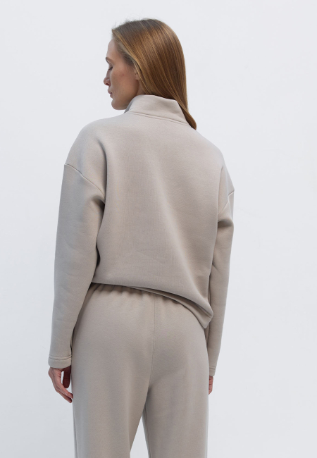 Zip-up polo sweatshirt in greige / 2