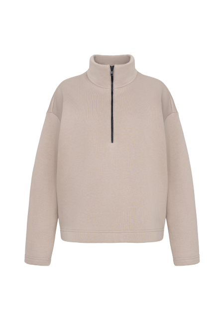 Zip-up polo sweatshirt in greige / 4