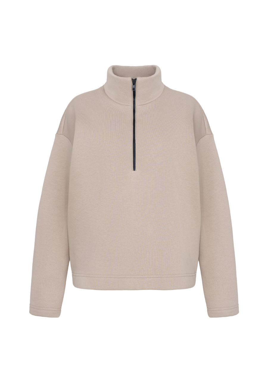 Zip-up polo sweatshirt in greige / 4