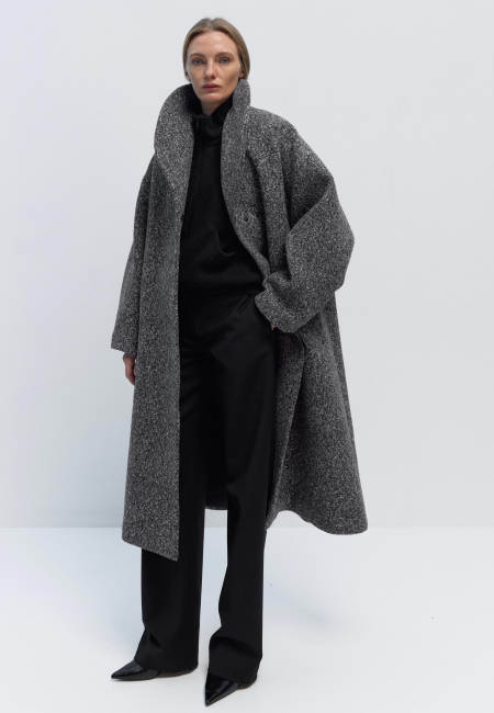 Opera wool stand-up collar coat in black and white / 7