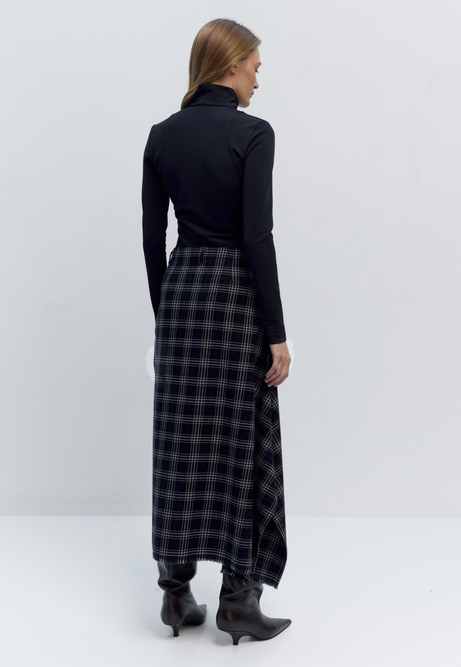 Вовняна спідниця міді в клітинку в темно-синьому кольорі / 3