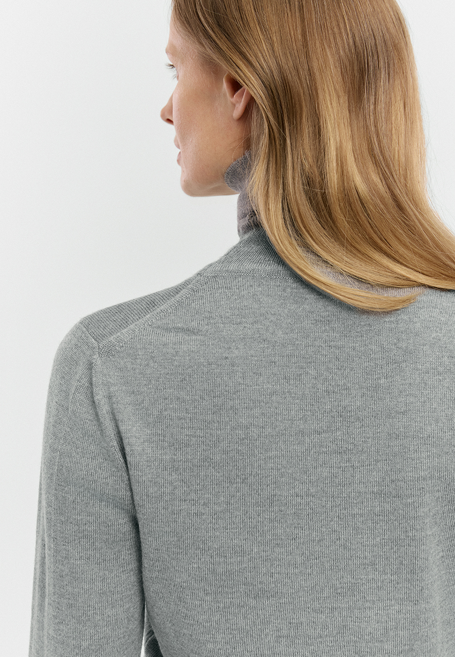 White Turtleneck Sweater in Wool